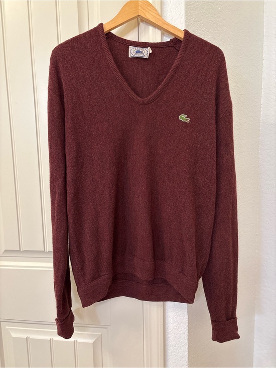 Lacoste Sweaters - Vintage Izod Lacoste V-neck Sweater XL Burgundy Heather 100% Orlon Acrylic